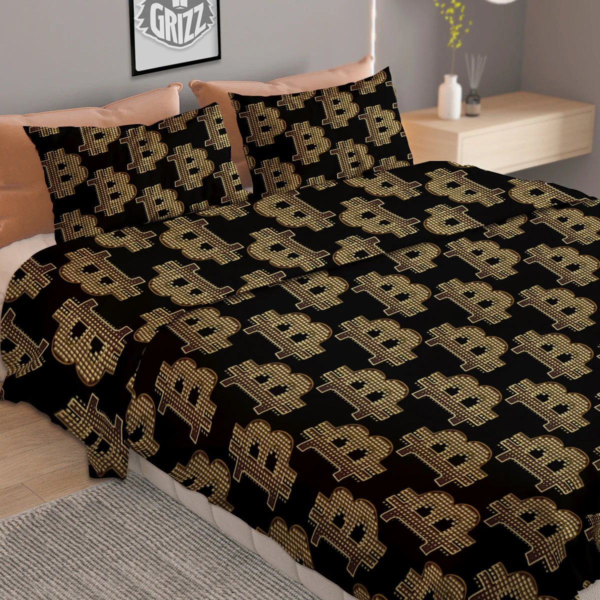Symbol Bitcoin Print Pattern Duvet Cover Bedding Set - Image 2