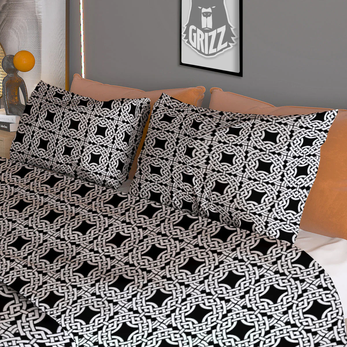 Symbol Black Celtic Print Pattern Duvet Cover Bedding Set - Image 3