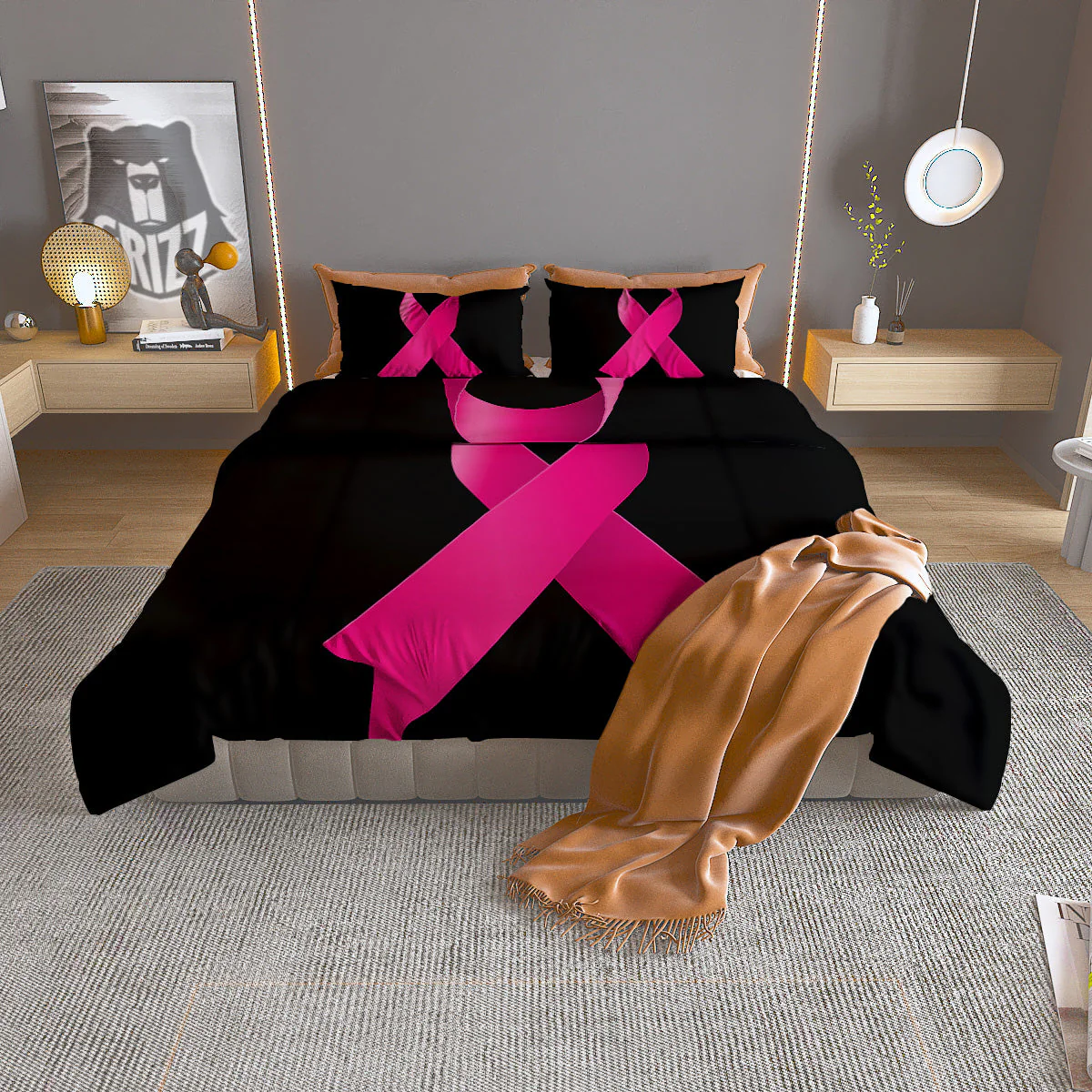 Symbol Breast Cancer Awareness Print Duvet Cover Bedding Set