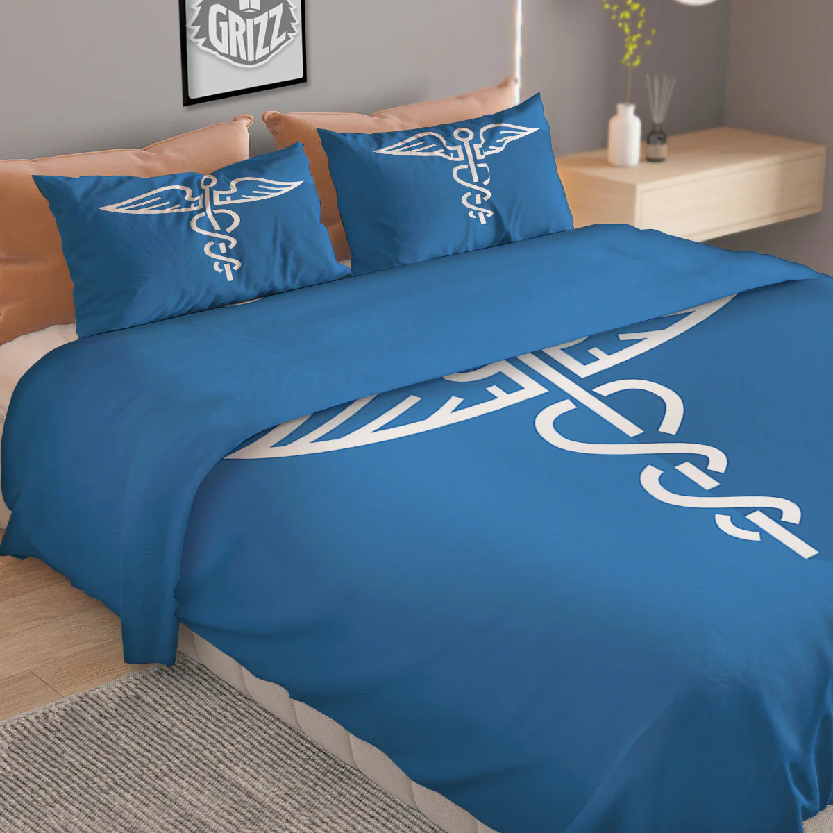 Symbol Caduceus Print Duvet Cover Bedding Set - Image 2