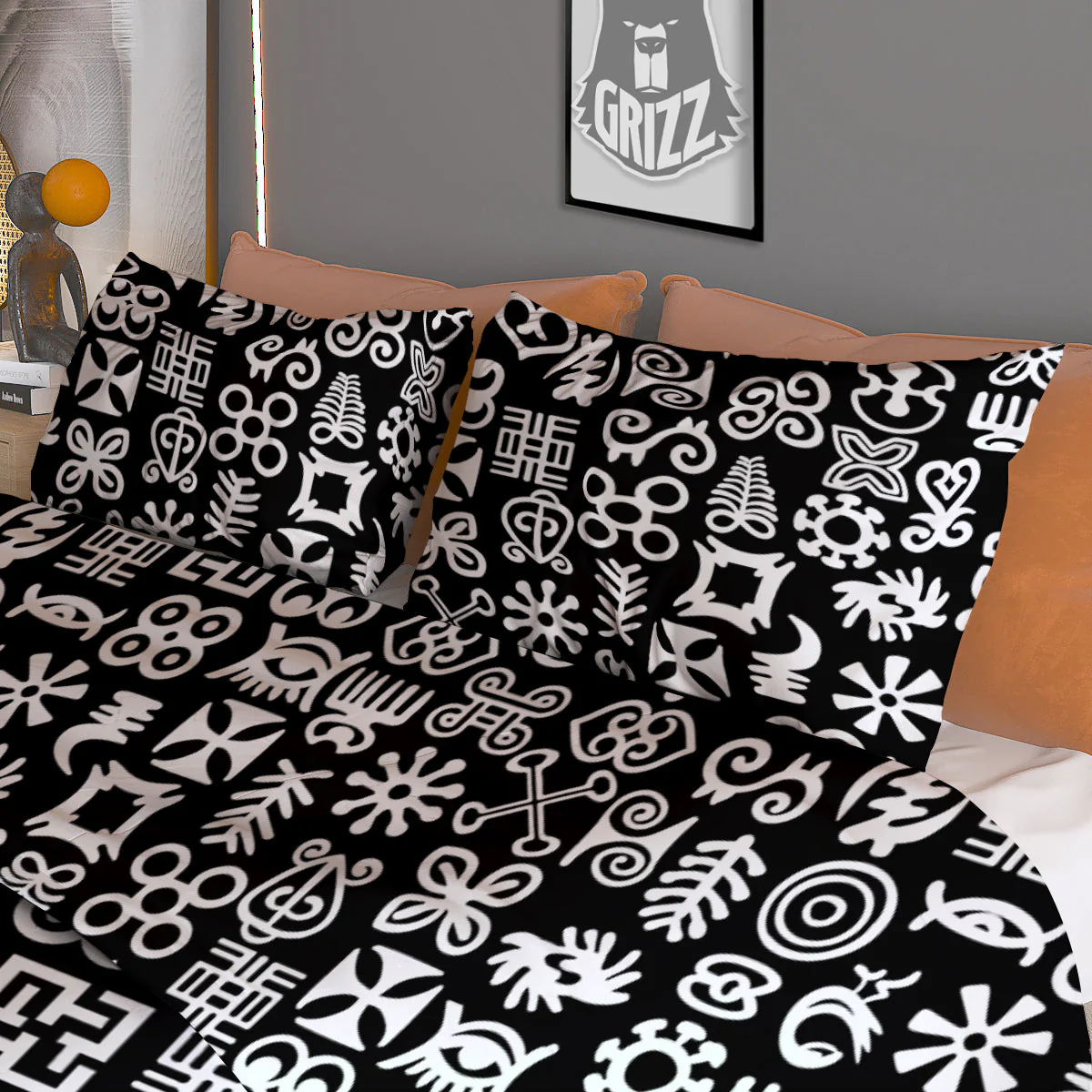 Symbols Black Adinkra Print Pattern Duvet Cover Bedding Set - Image 3