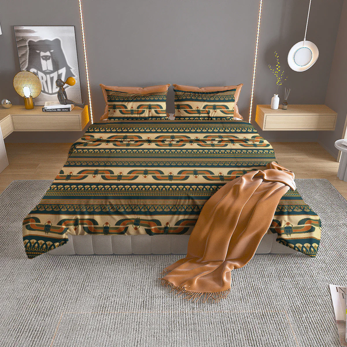 Symbols Of Ancient Egypt Print Pattern Duvet Cover Bedding Set