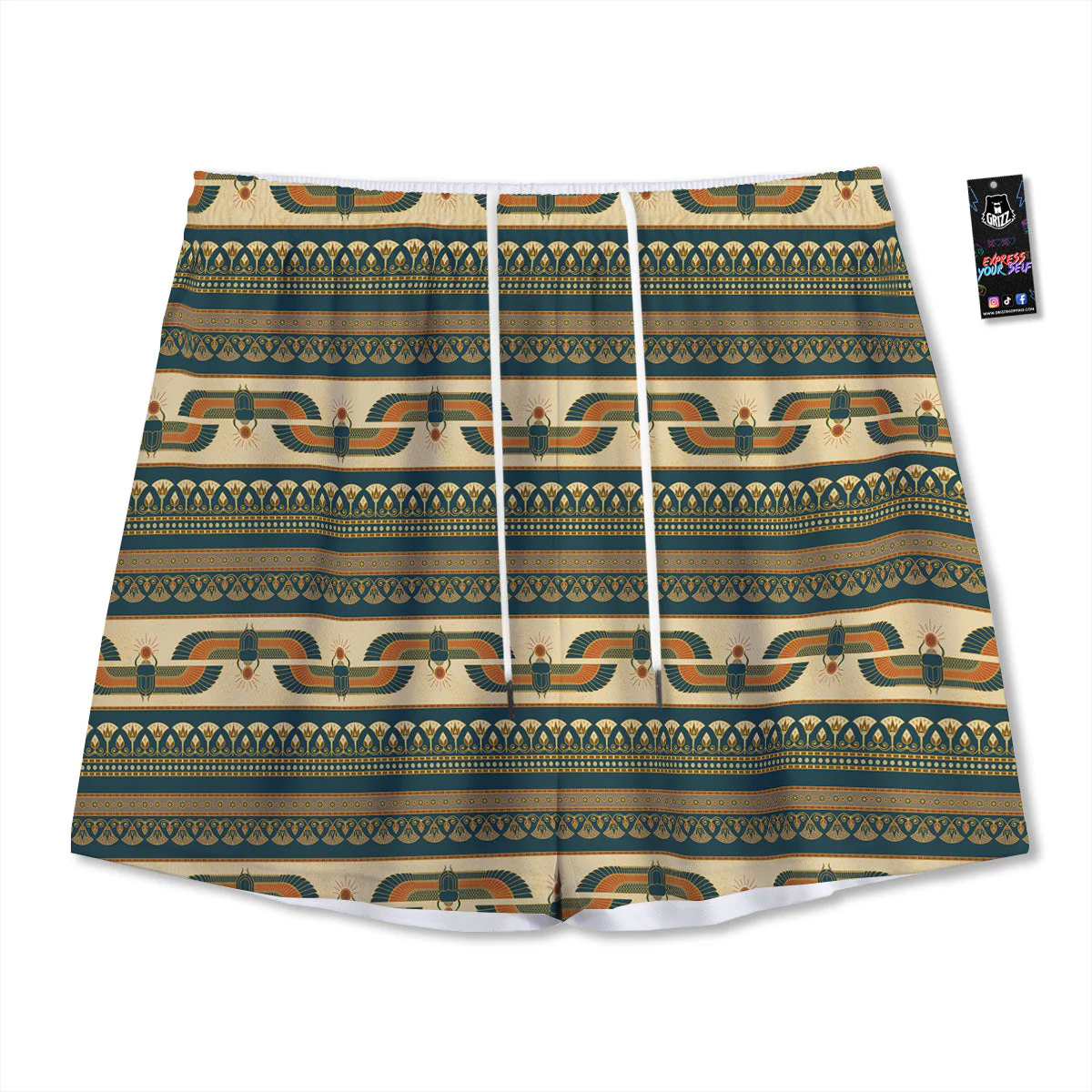 Symbols Of Ancient Egypt Print Pattern Mesh Shorts