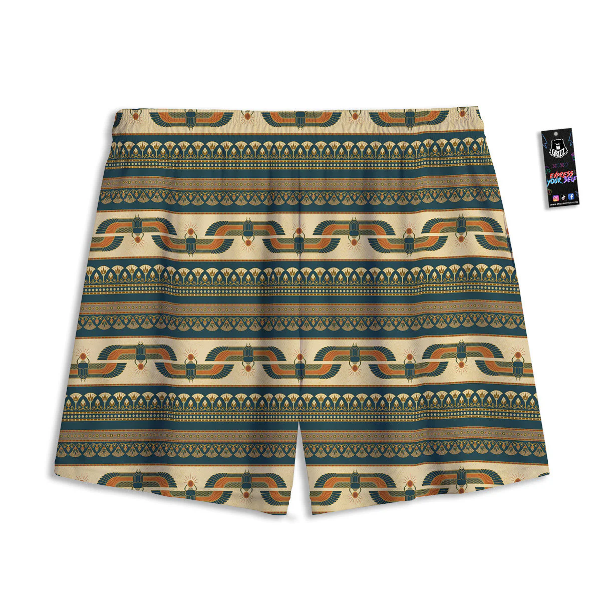 Symbols Of Ancient Egypt Print Pattern Mesh Shorts - Image 2