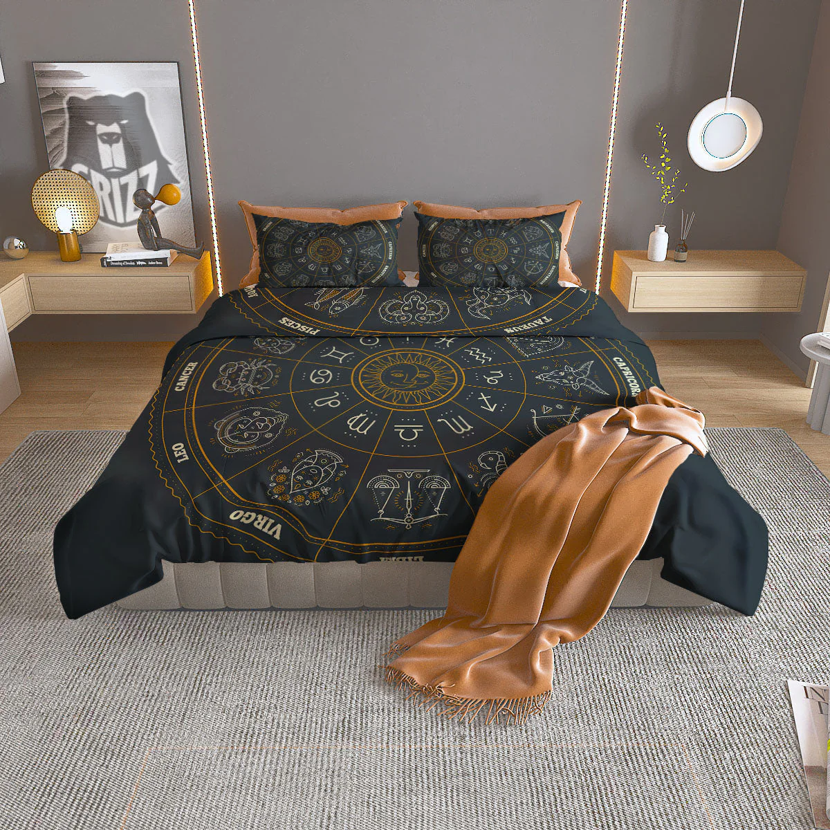 Symbols Zodiac Astrology Print Duvet Cover Bedding Set