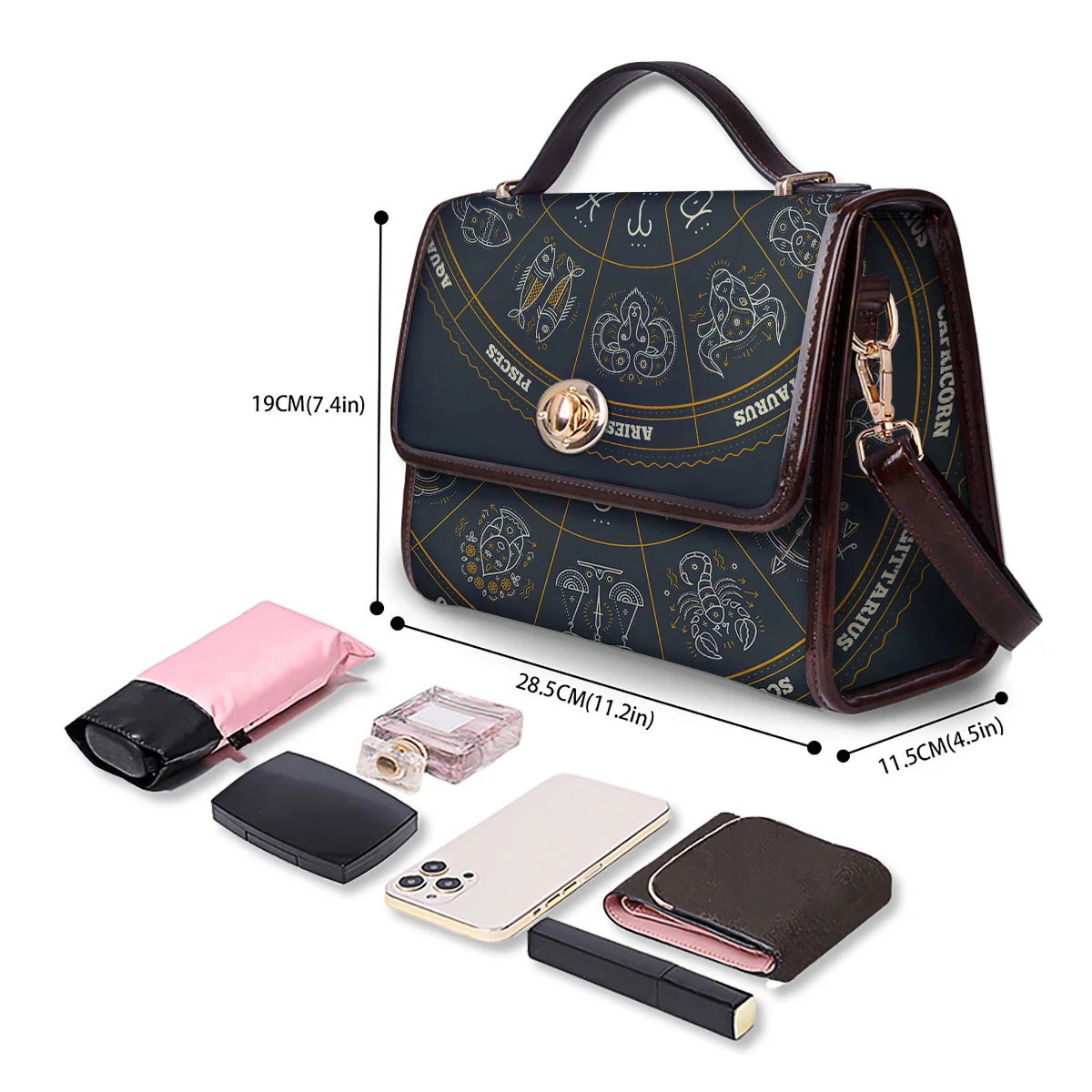 Symbols Zodiac Astrology Print Women's Satchel Bag - Image 4