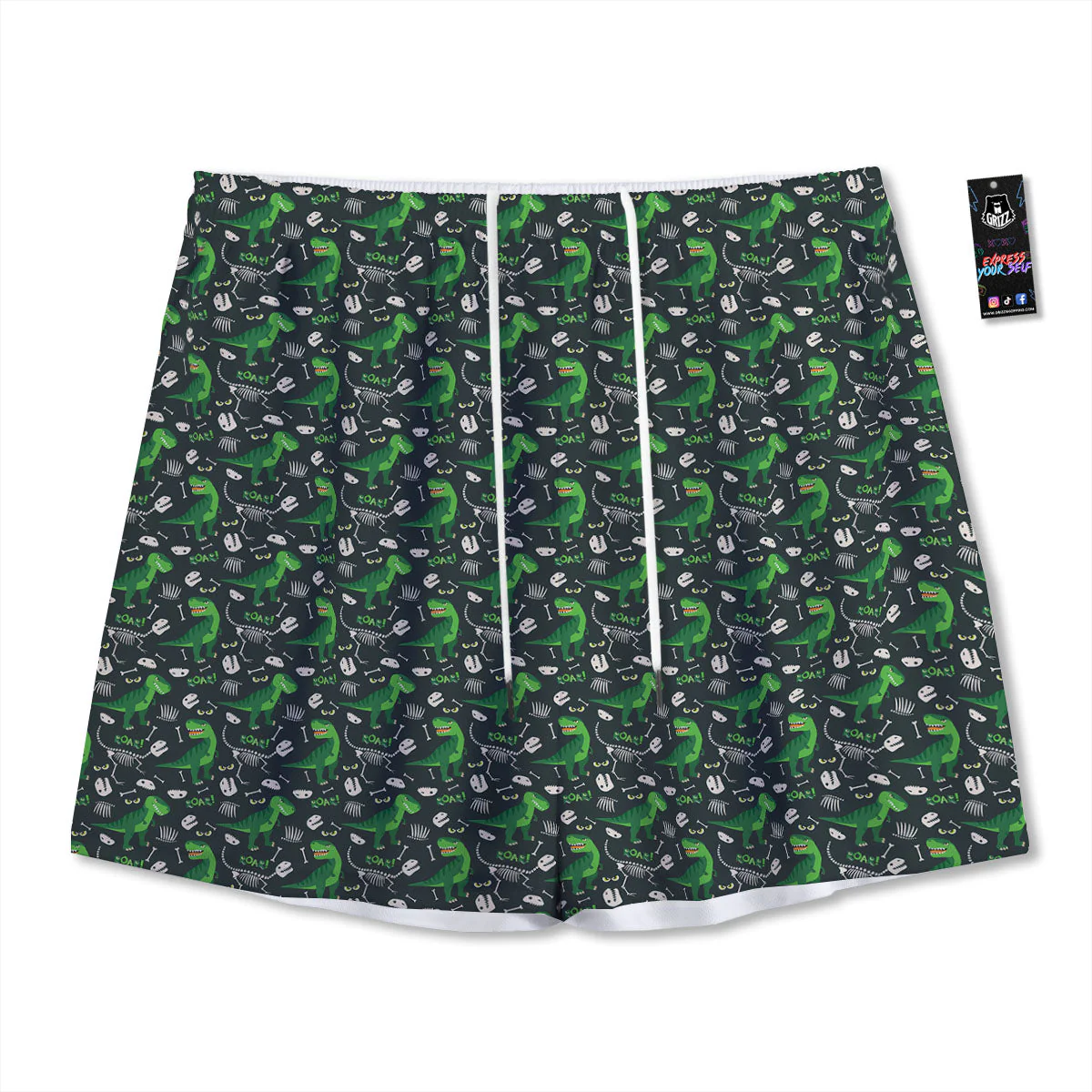 T-Rex Dinosaur Cute Green Print Pattern Mesh Shorts