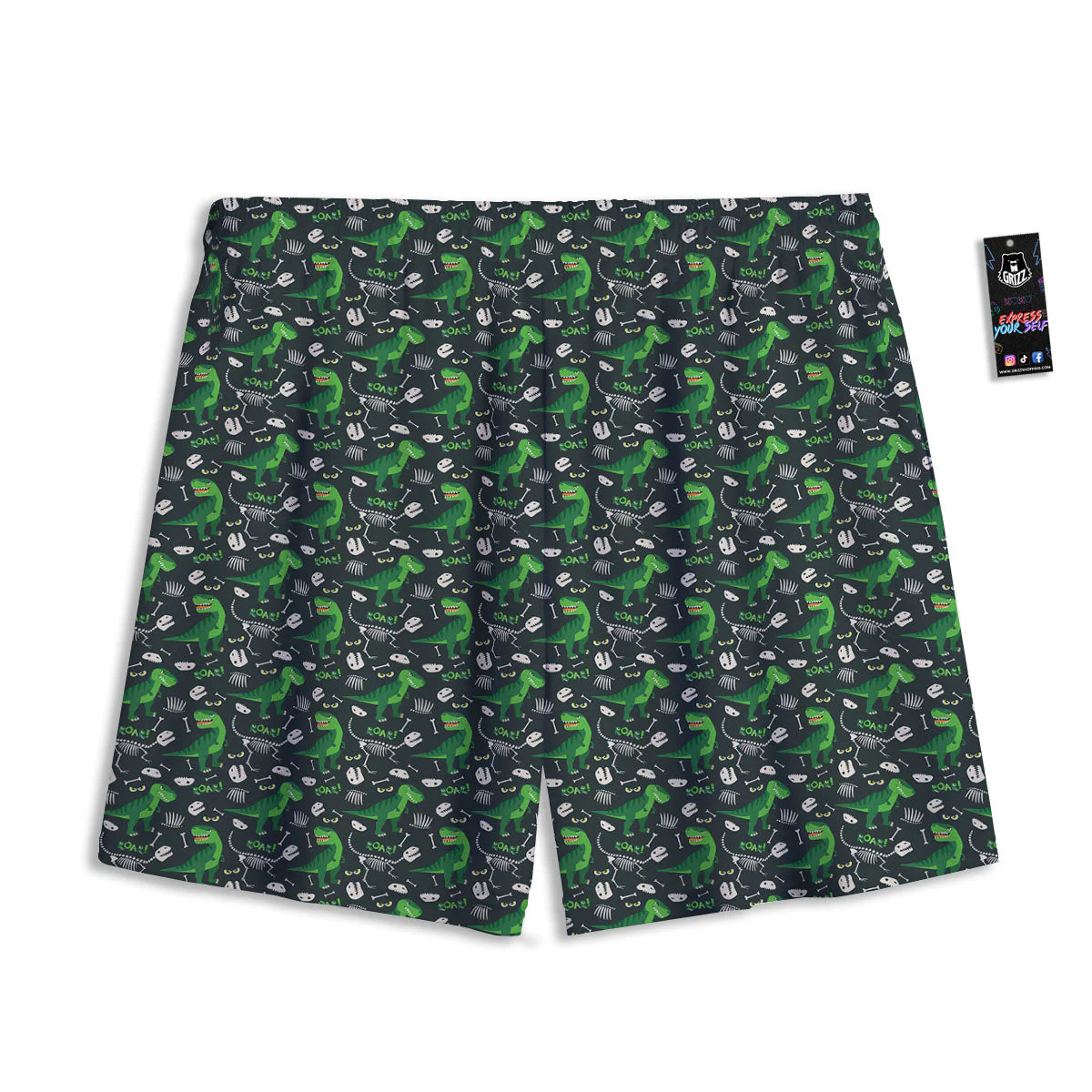 T-Rex Dinosaur Cute Green Print Pattern Mesh Shorts - Image 2
