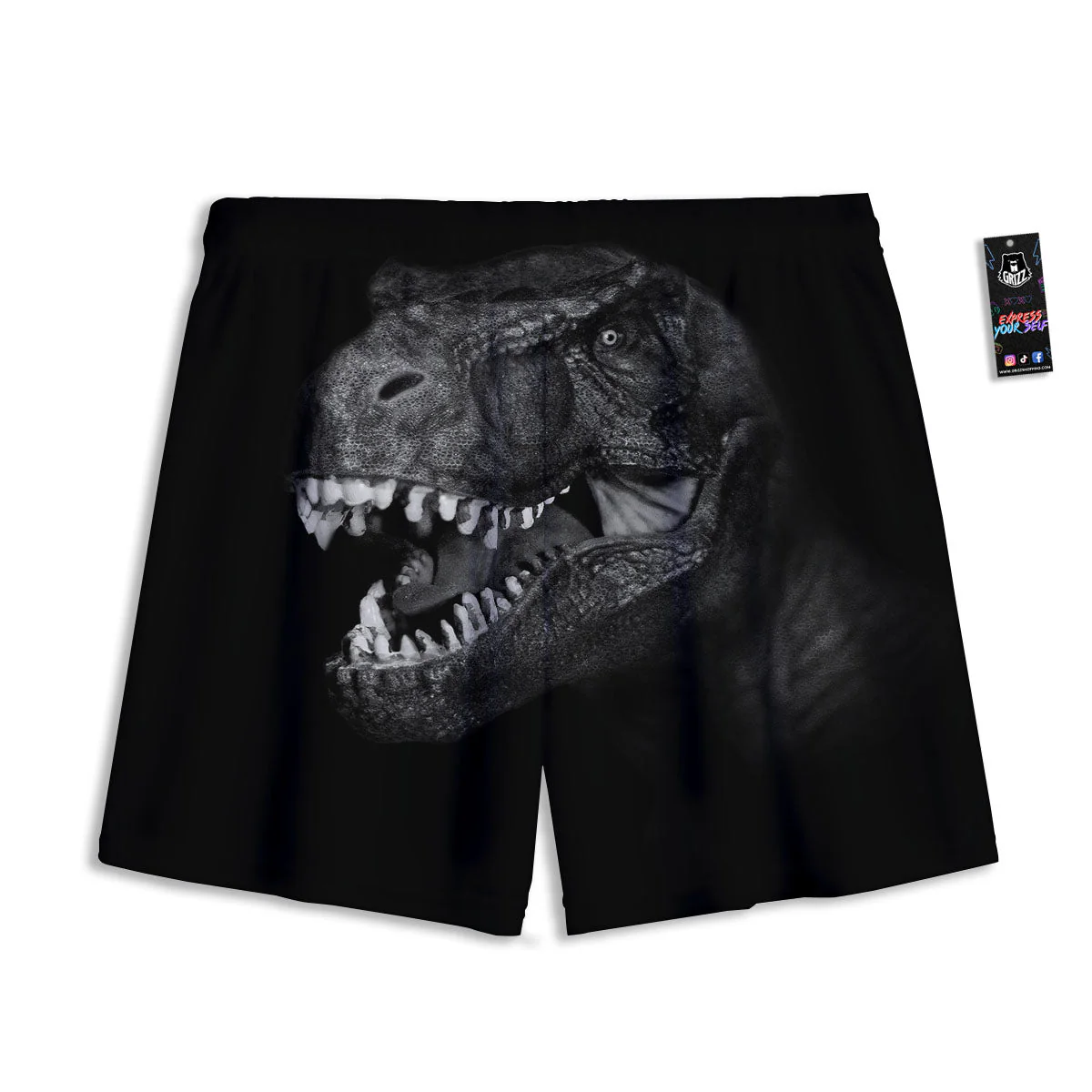 T-Rex Dinosaur White And Black Print Mesh Shorts - Image 2