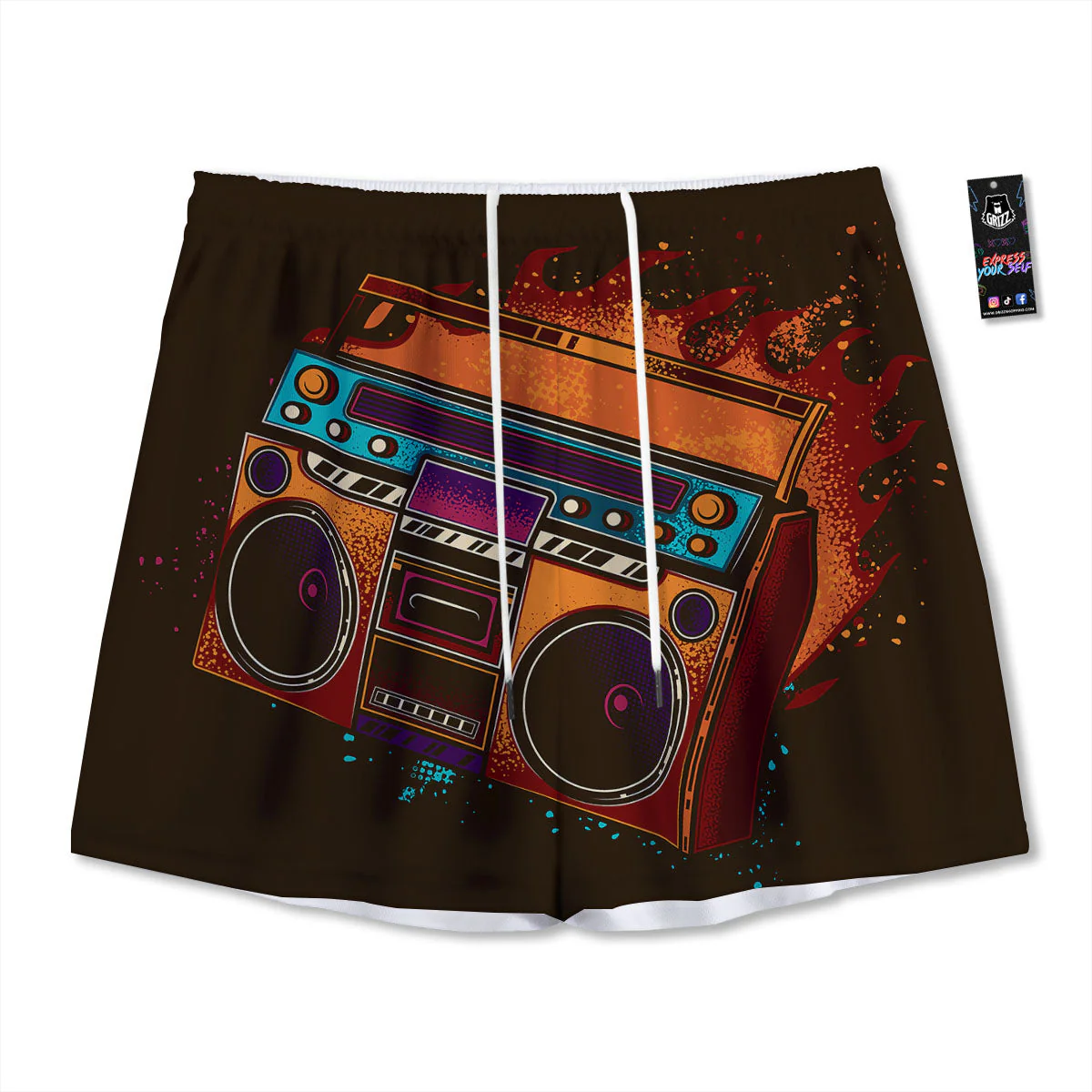 Tape Old Cassette Print Mesh Shorts