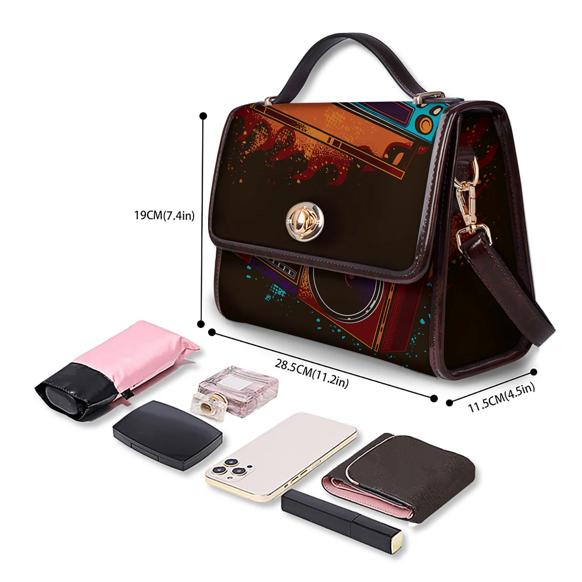 Tape Old Cassette Print Women's Satchel Bag - Image 4