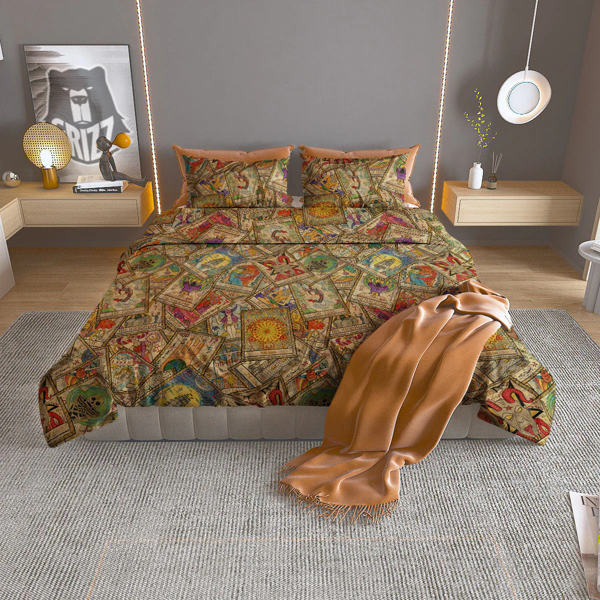 Tarot Card Wicca Vintage Print Pattern Duvet Cover Bedding Set