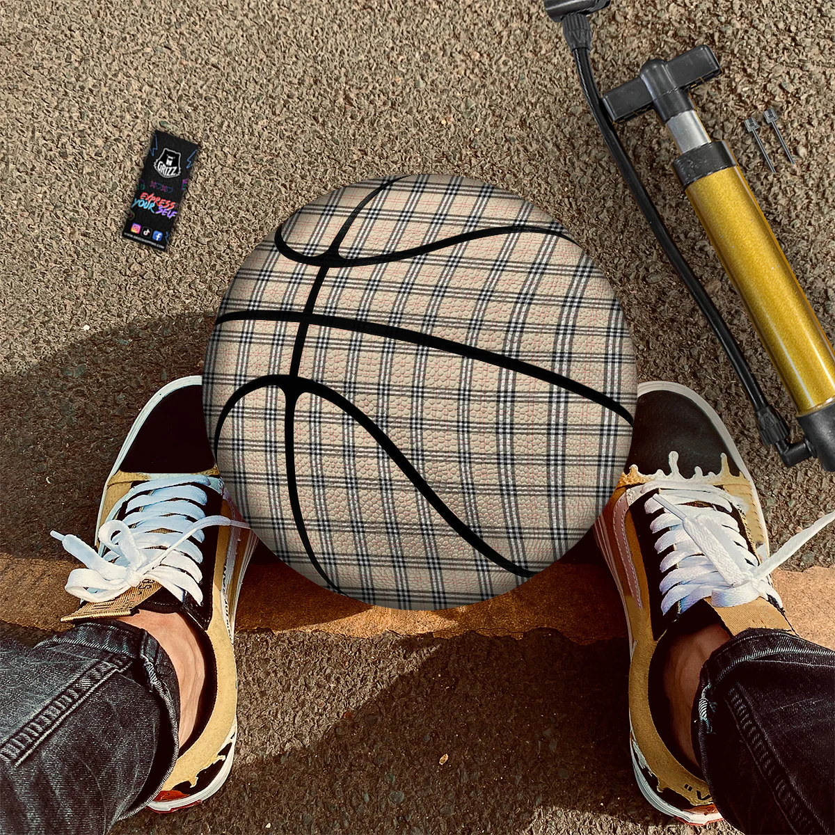 Tartan Beige Print Pattern Basketball - Image 2