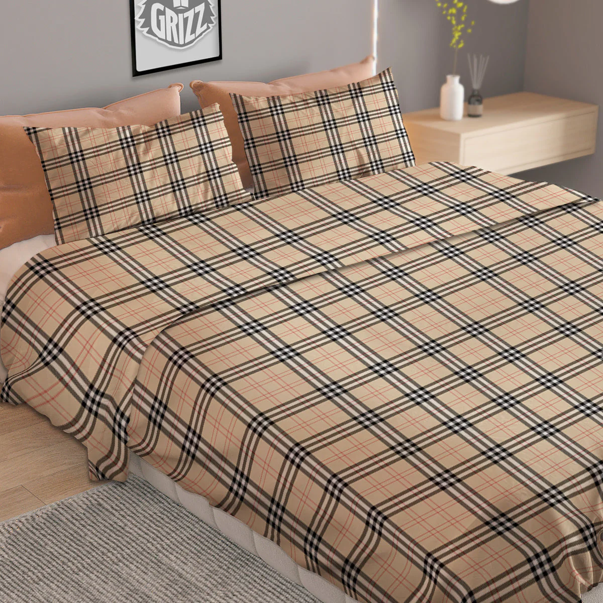 Tartan Beige Print Pattern Duvet Cover Bedding Set - Image 2