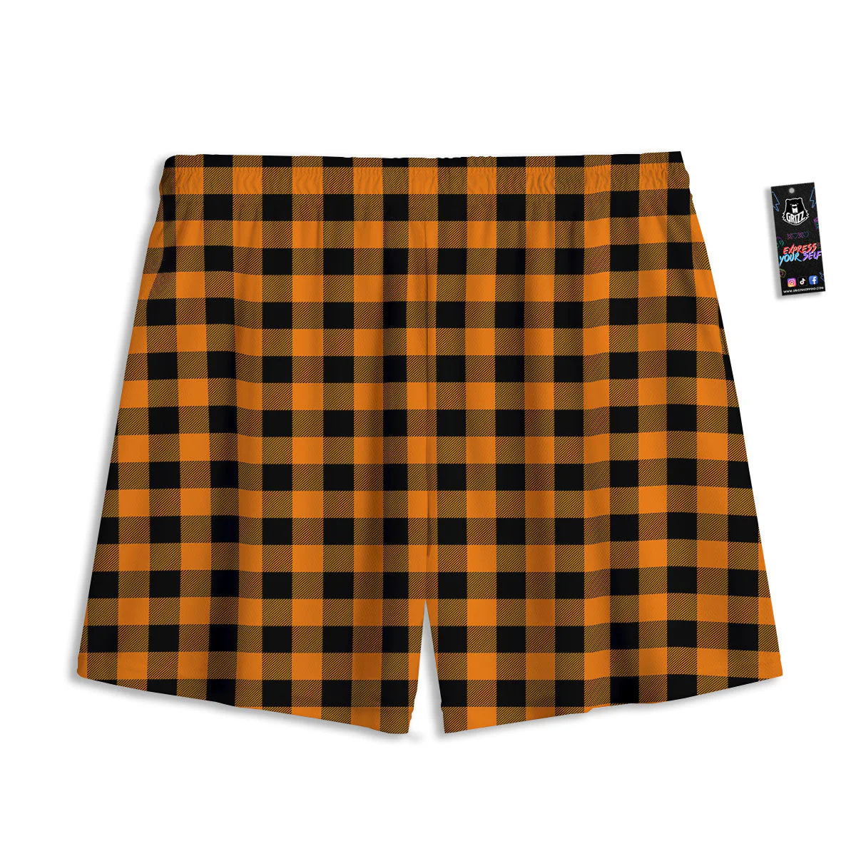 Tartan Black And Orange Print Pattern Mesh Shorts - Image 2