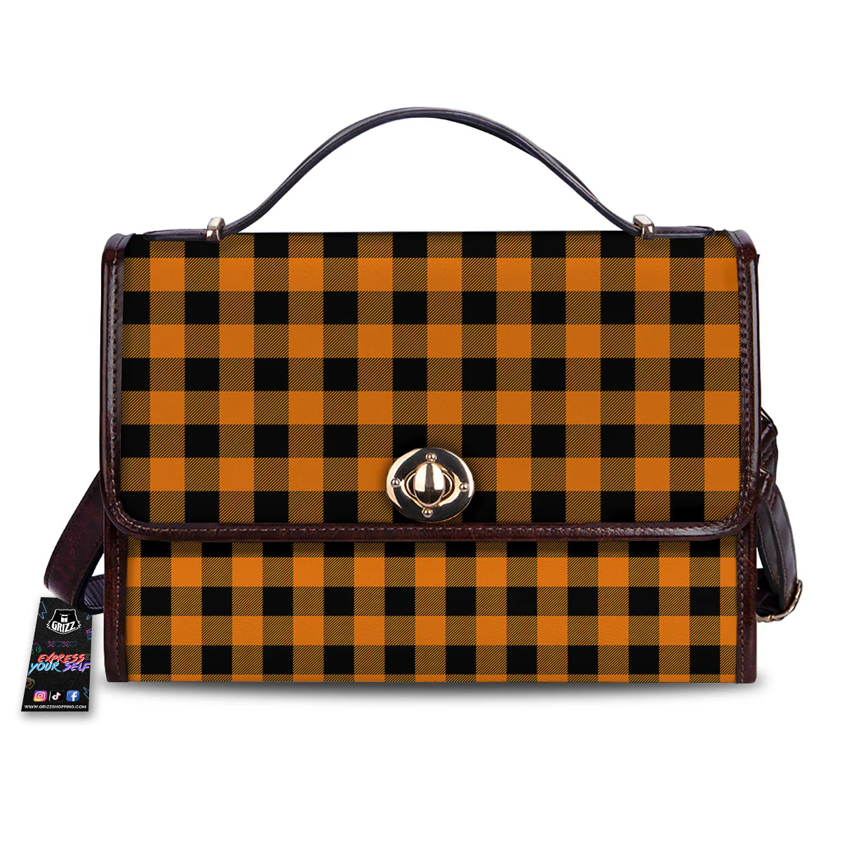 Tartan Black And Orange Print Pattern Women's Satchel Bag