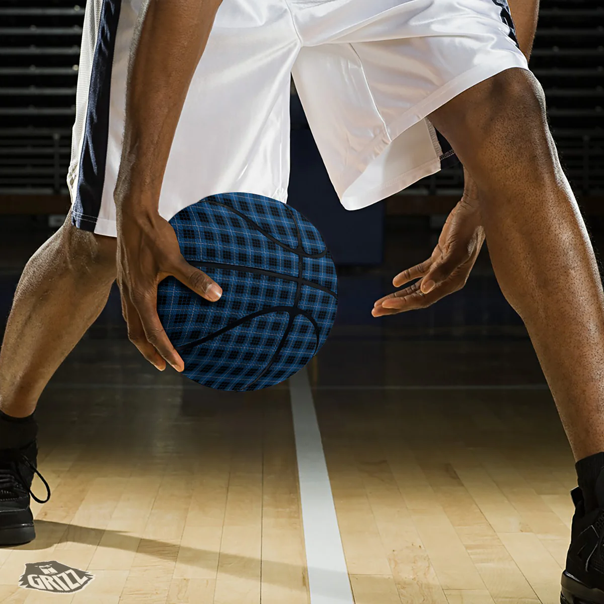 Tartan Dark Blue Print Pattern Basketball - Image 3