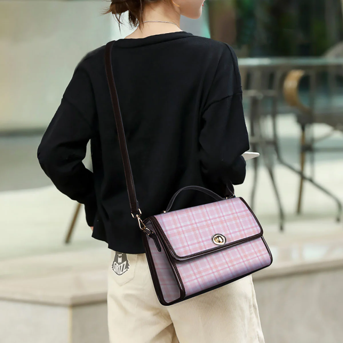 Tartan Pink Print Pattern Women's Satchel Bag - Image 3