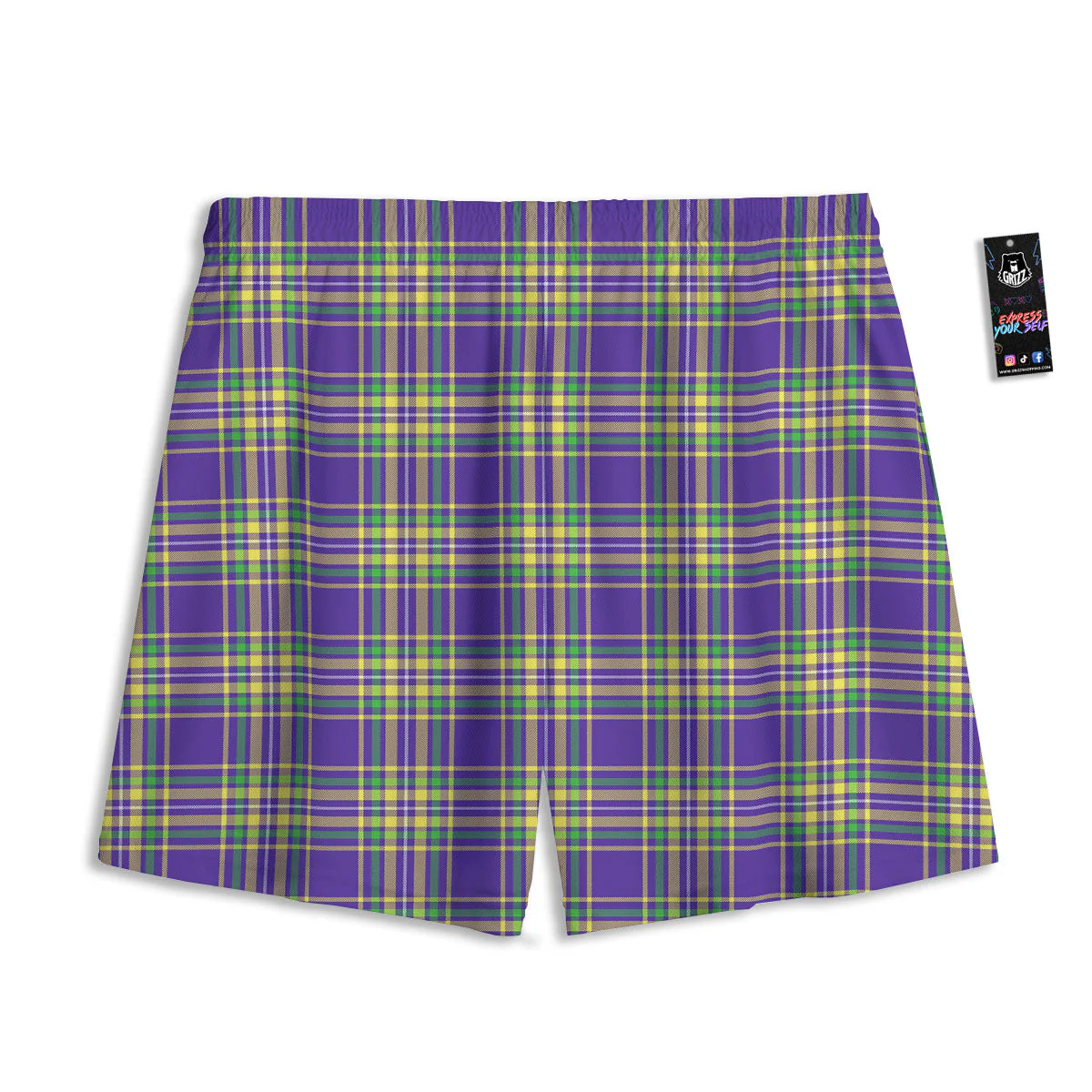 Tartan Plaid Mardi Gras Print Pattern Mesh Shorts - Image 2