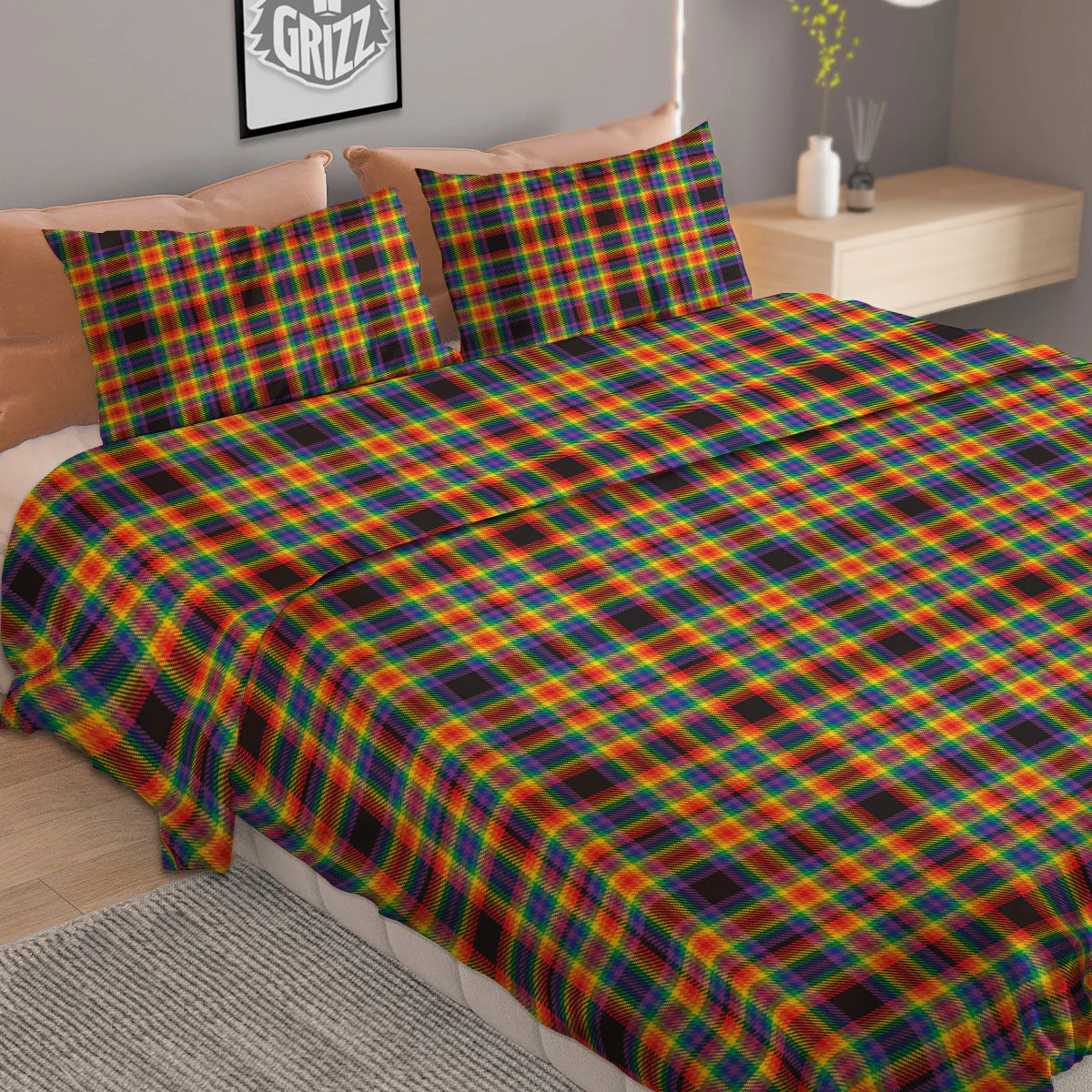 Tartan Rainbow Print Pattern Duvet Cover Bedding Set - Image 2