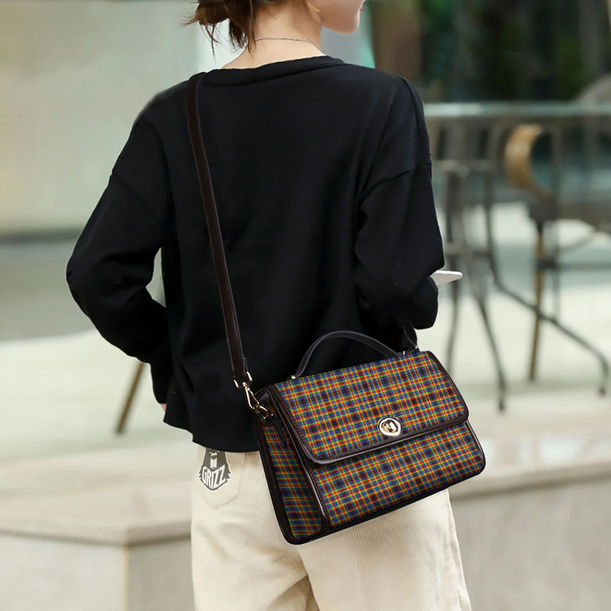 Tartan Rainbow Print Pattern Women's Satchel Bag - Image 3
