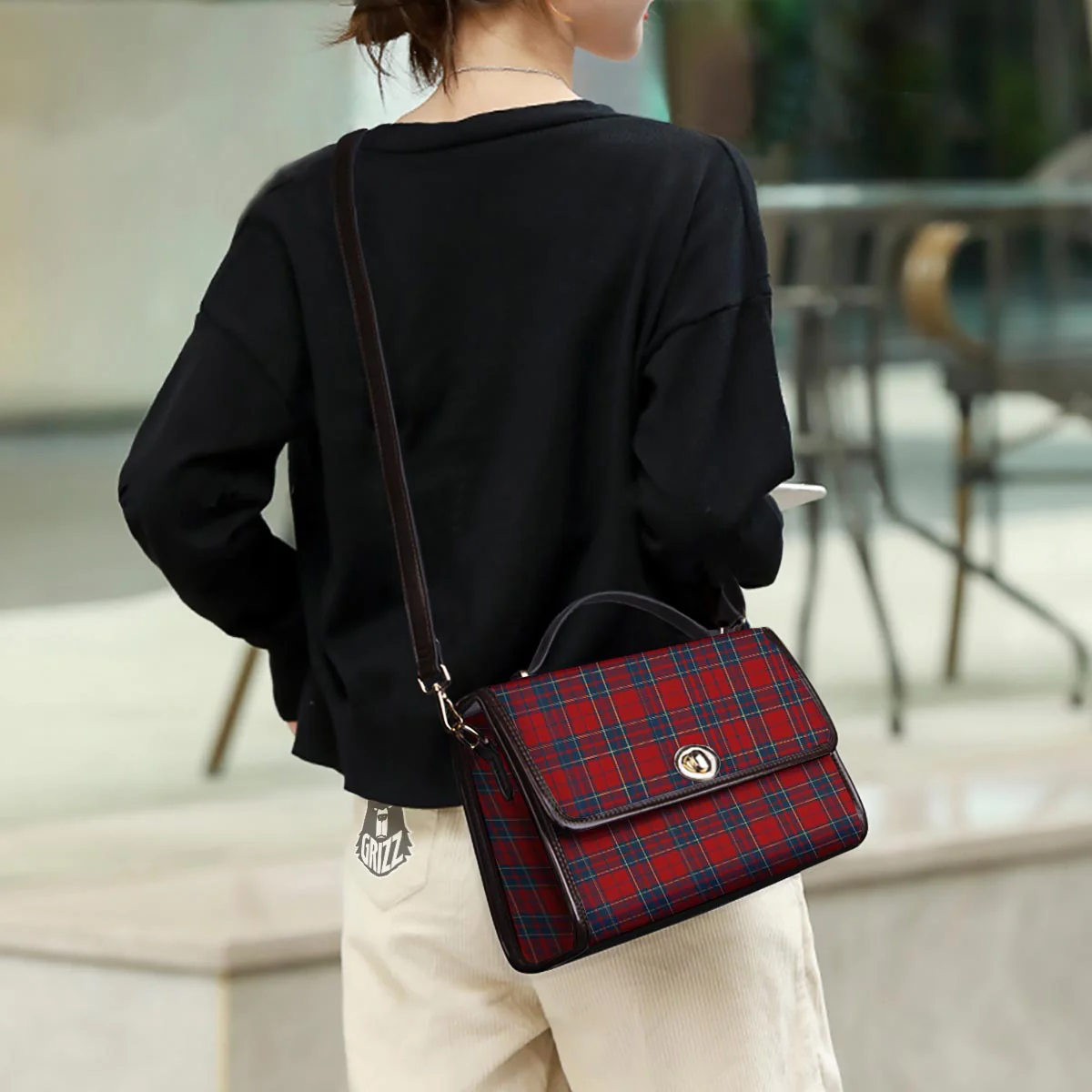 Tartan Scottish Red Print Pattern Women's Satchel Bag - Image 3