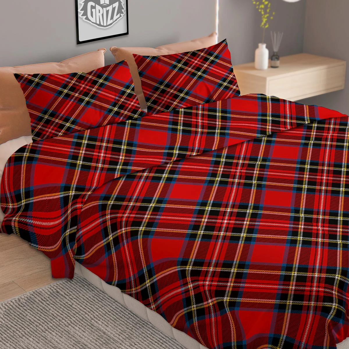 Tartan Stewart Red Print Pattern Duvet Cover Bedding Set - Image 2