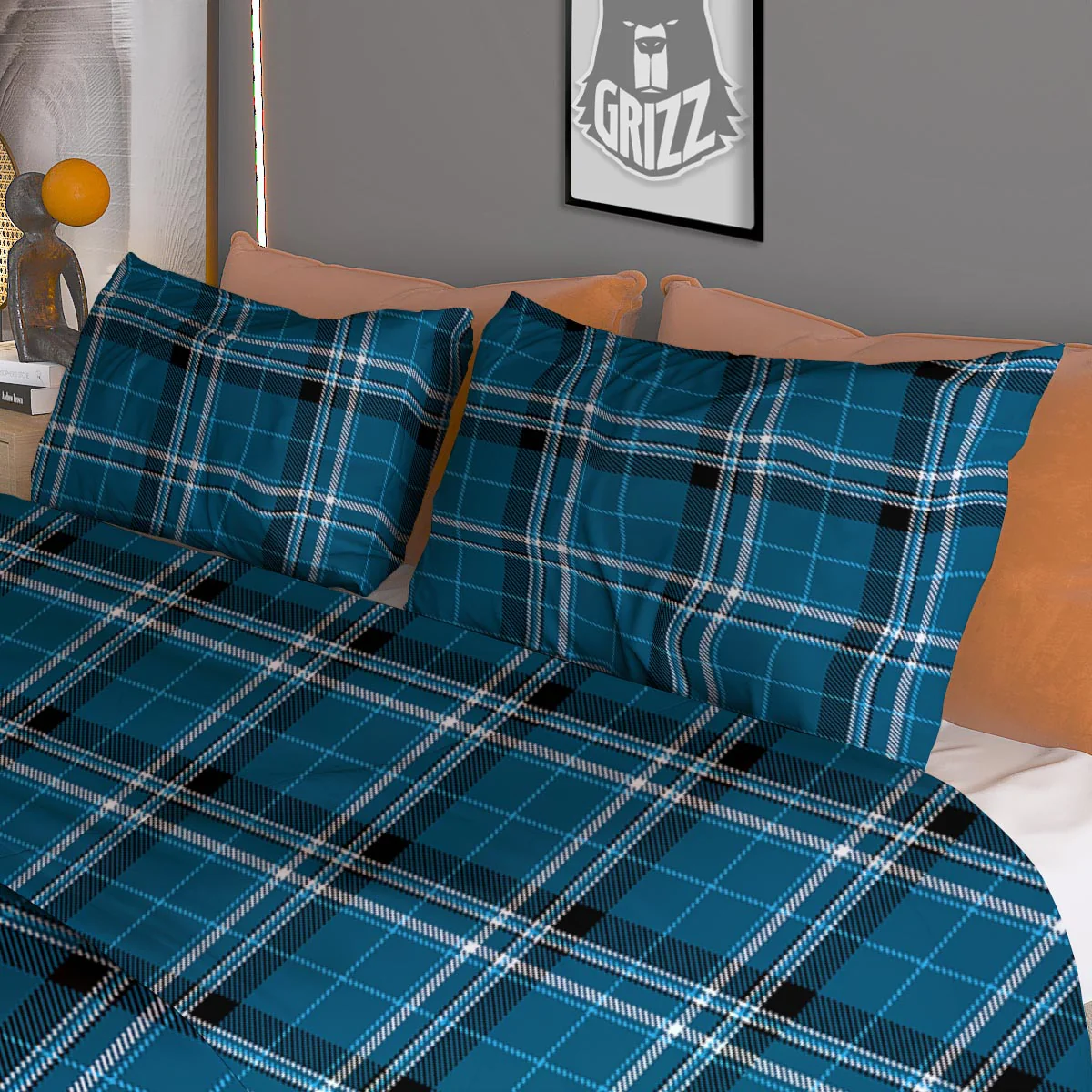 Tartan Teal Stewart Print Pattern Duvet Cover Bedding Set - Image 3