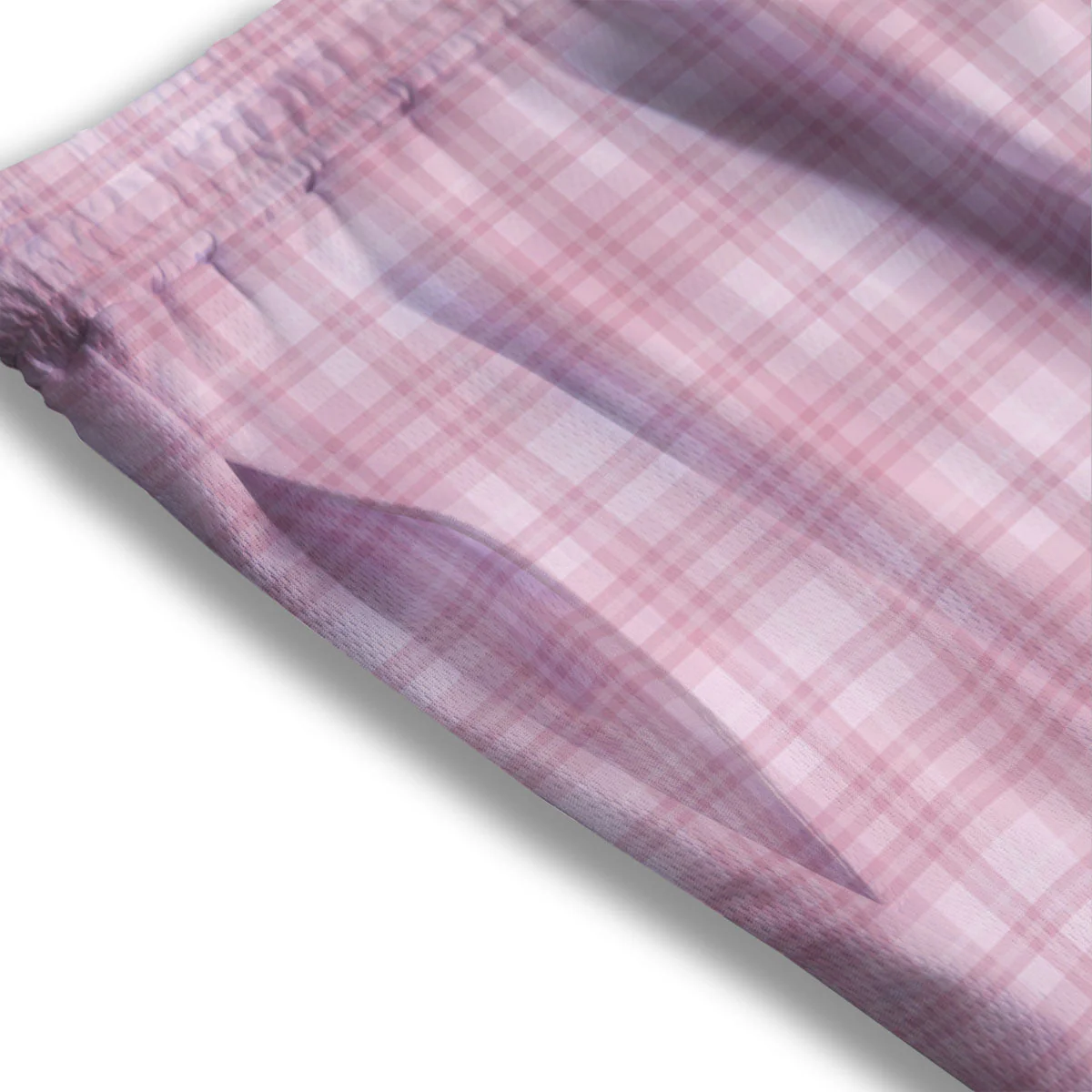 Tartan White And Pink Print Pattern Mesh Shorts - Image 3