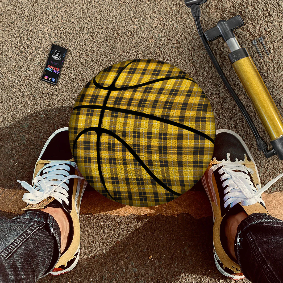 Tartan Yellow And Black Print Pattern Basketball - Image 2