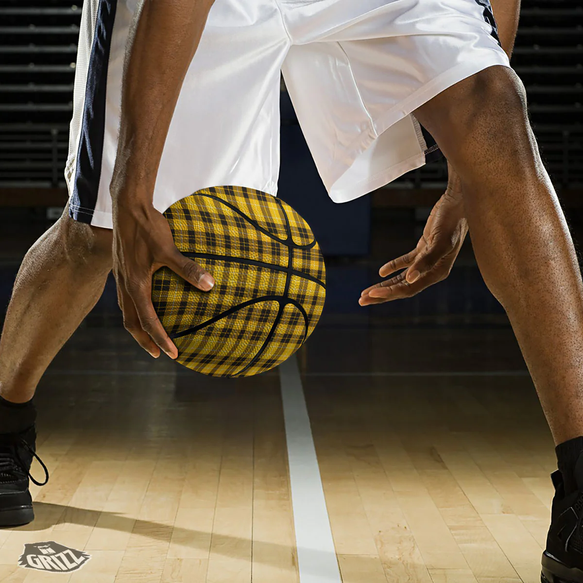 Tartan Yellow And Black Print Pattern Basketball - Image 3