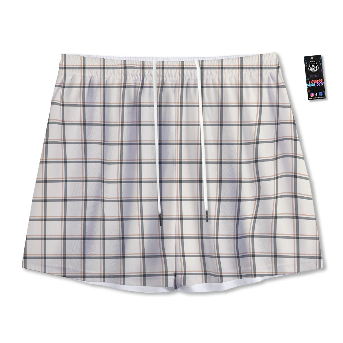 Tattersall Beige Print Pattern Mesh Shorts