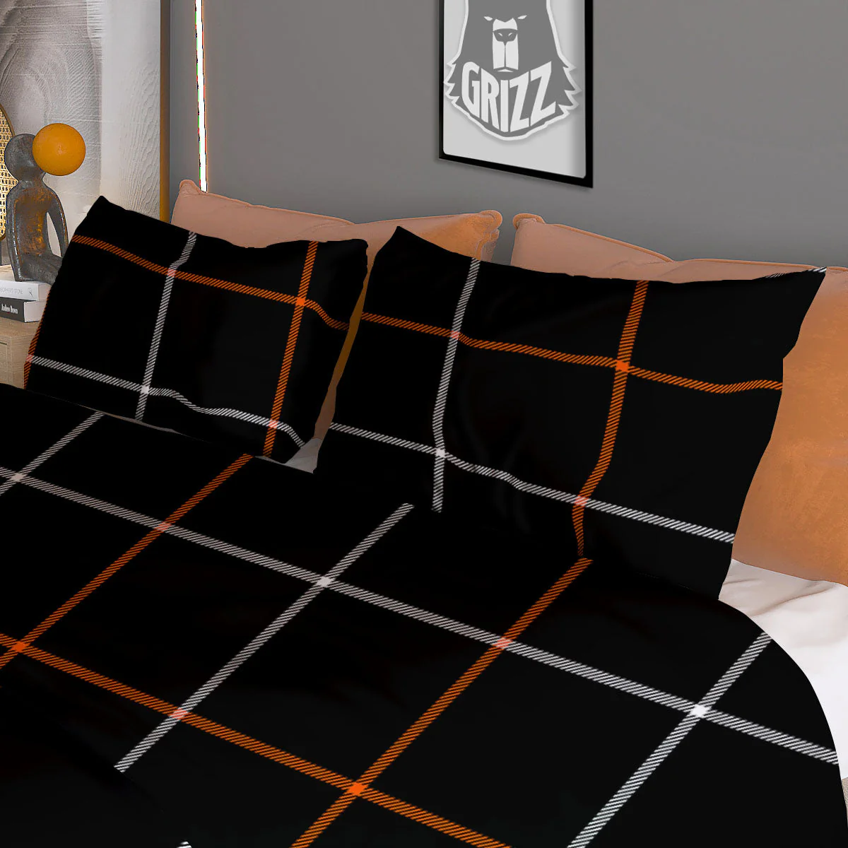 Tattersall Black Halloween Print Pattern Duvet Cover Bedding Set - Image 3