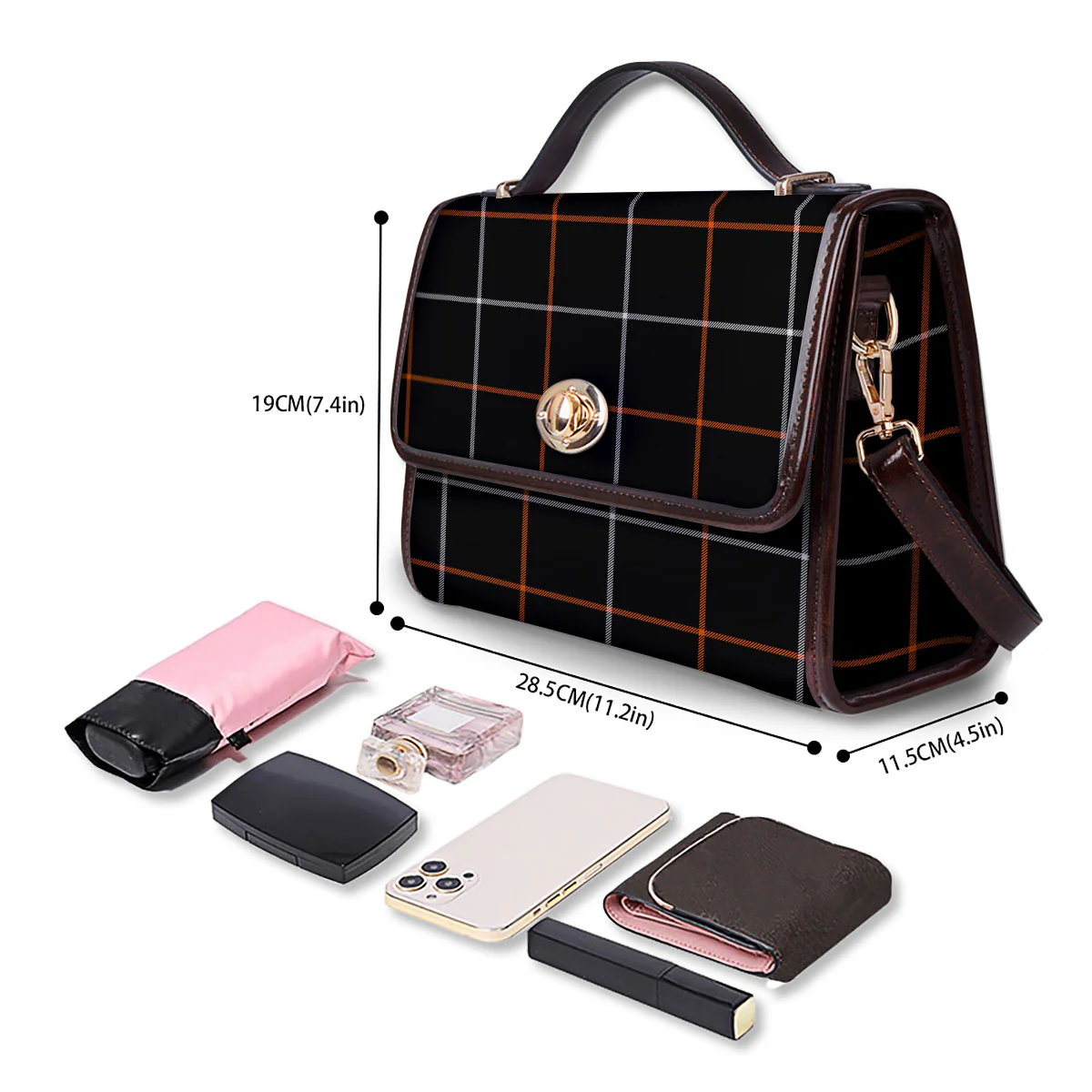 Tattersall Black Halloween Print Pattern Women's Satchel Bag - Image 4