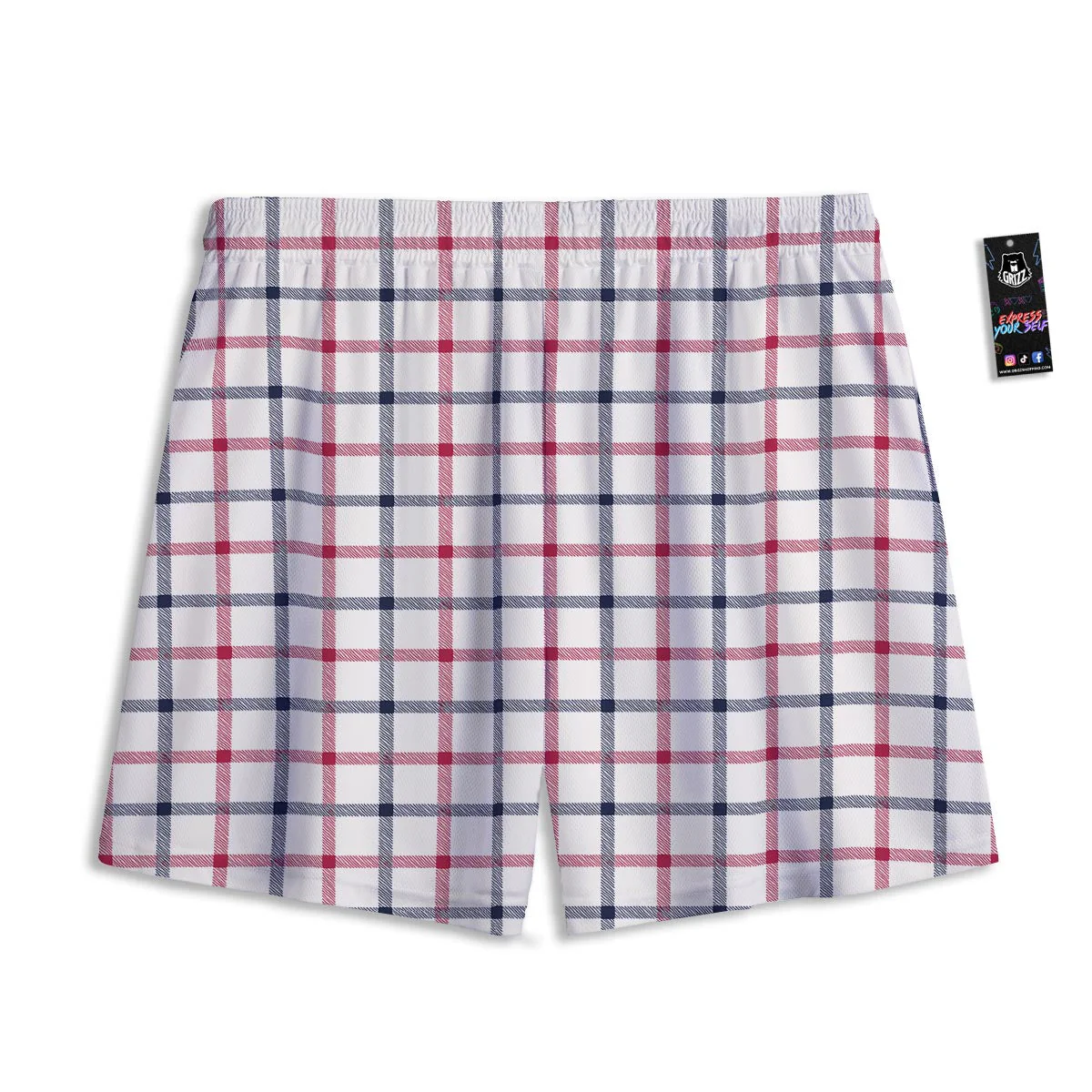 Tattersall Blue And Red Print Pattern Mesh Shorts - Image 2