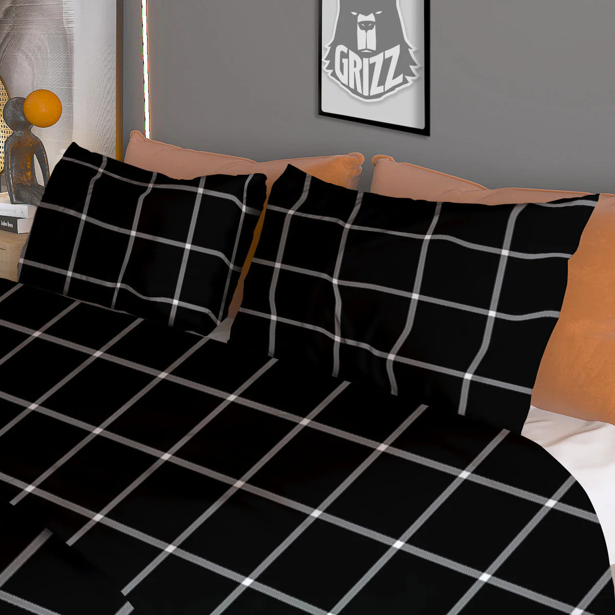Tattersall Navy Print Pattern Duvet Cover Bedding Set - Image 3