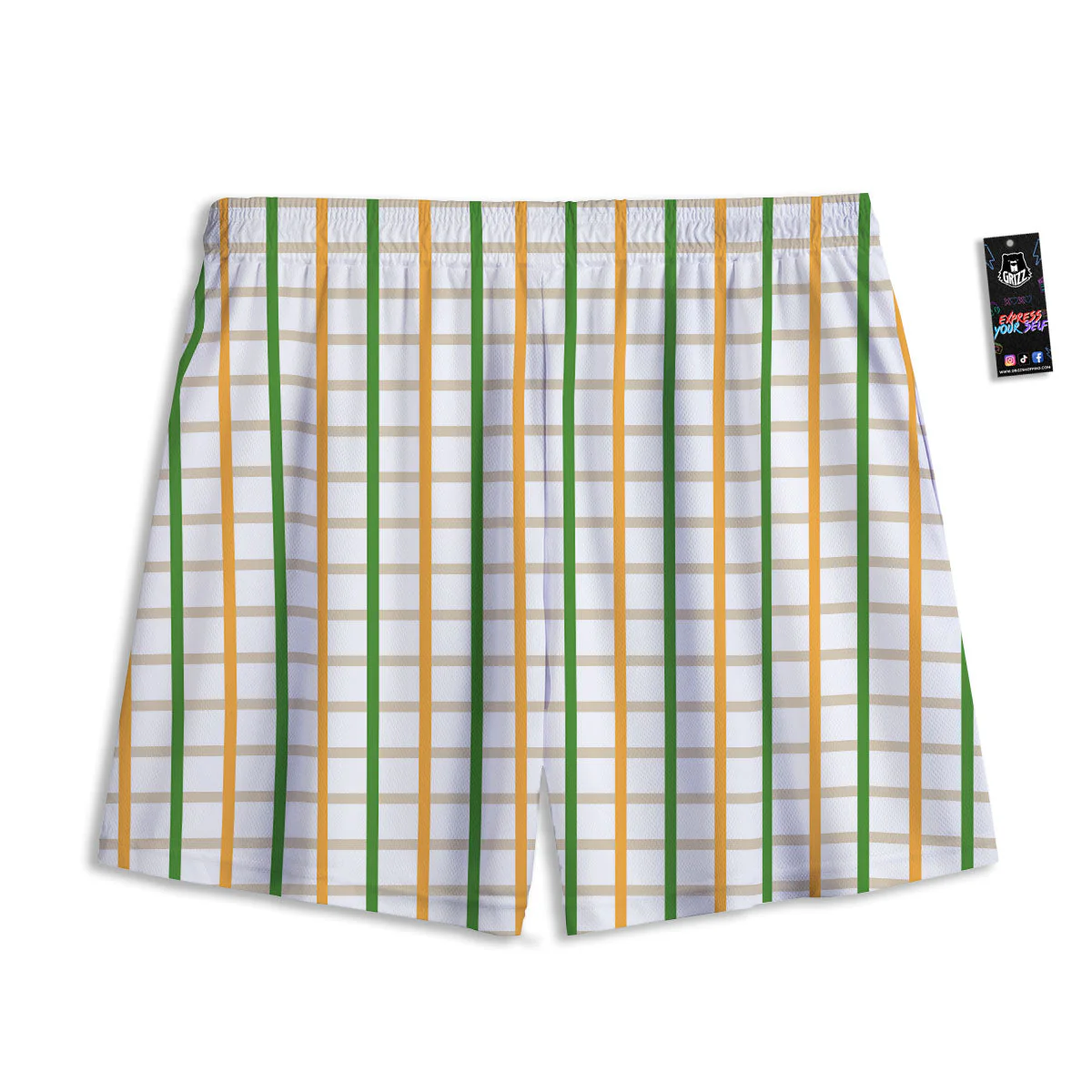 Tattersall Orange And Green Line Print Mesh Shorts - Image 2