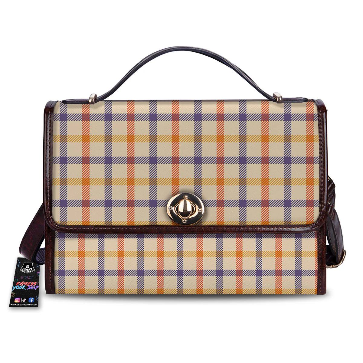 Tattersall Orange And Purple Print Pattern Women's Satchel Bag