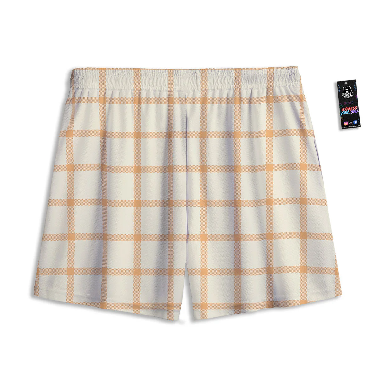 Tattersall Orange Pastel Print Pattern Mesh Shorts - Image 2