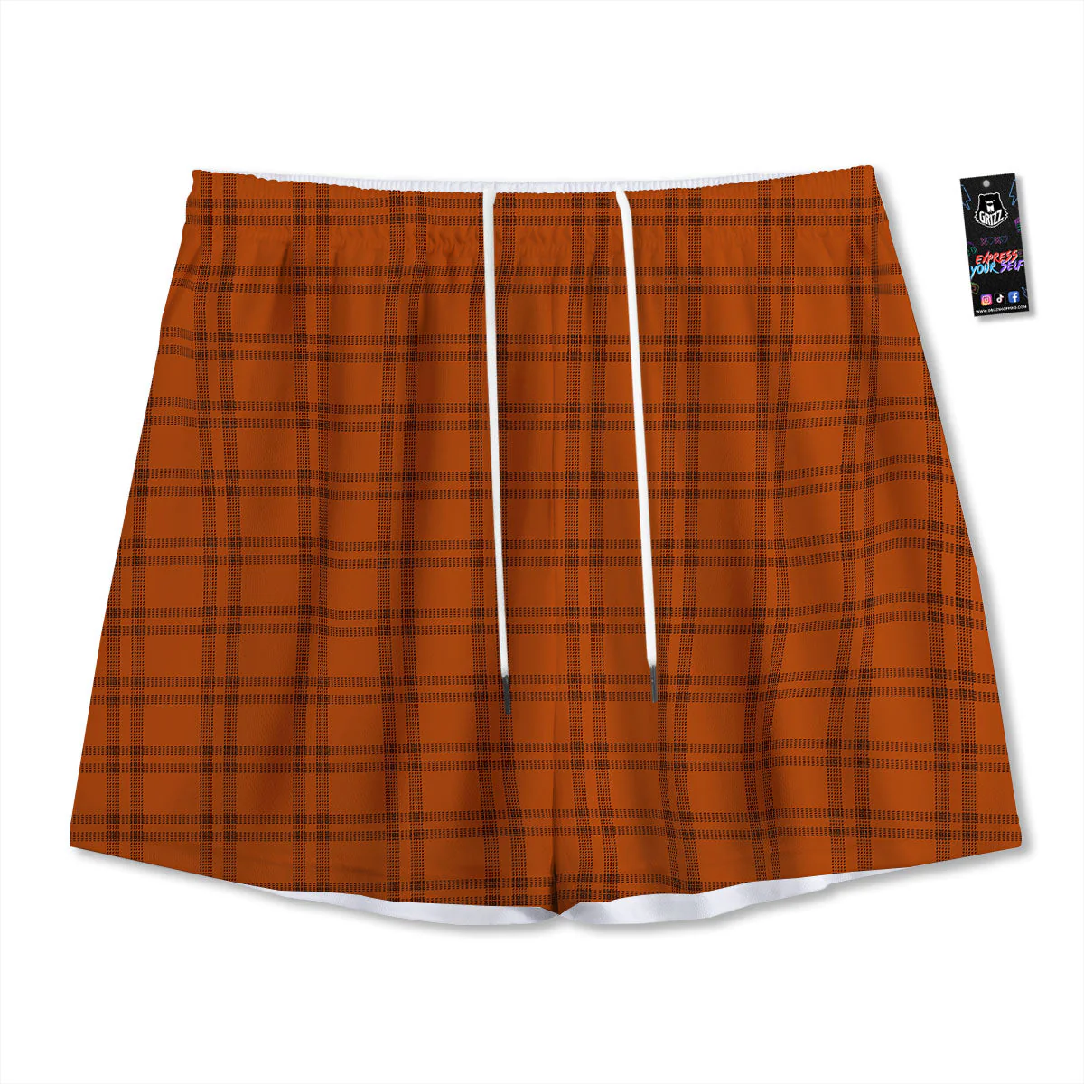 Tattersall Orange Print Pattern Mesh Shorts