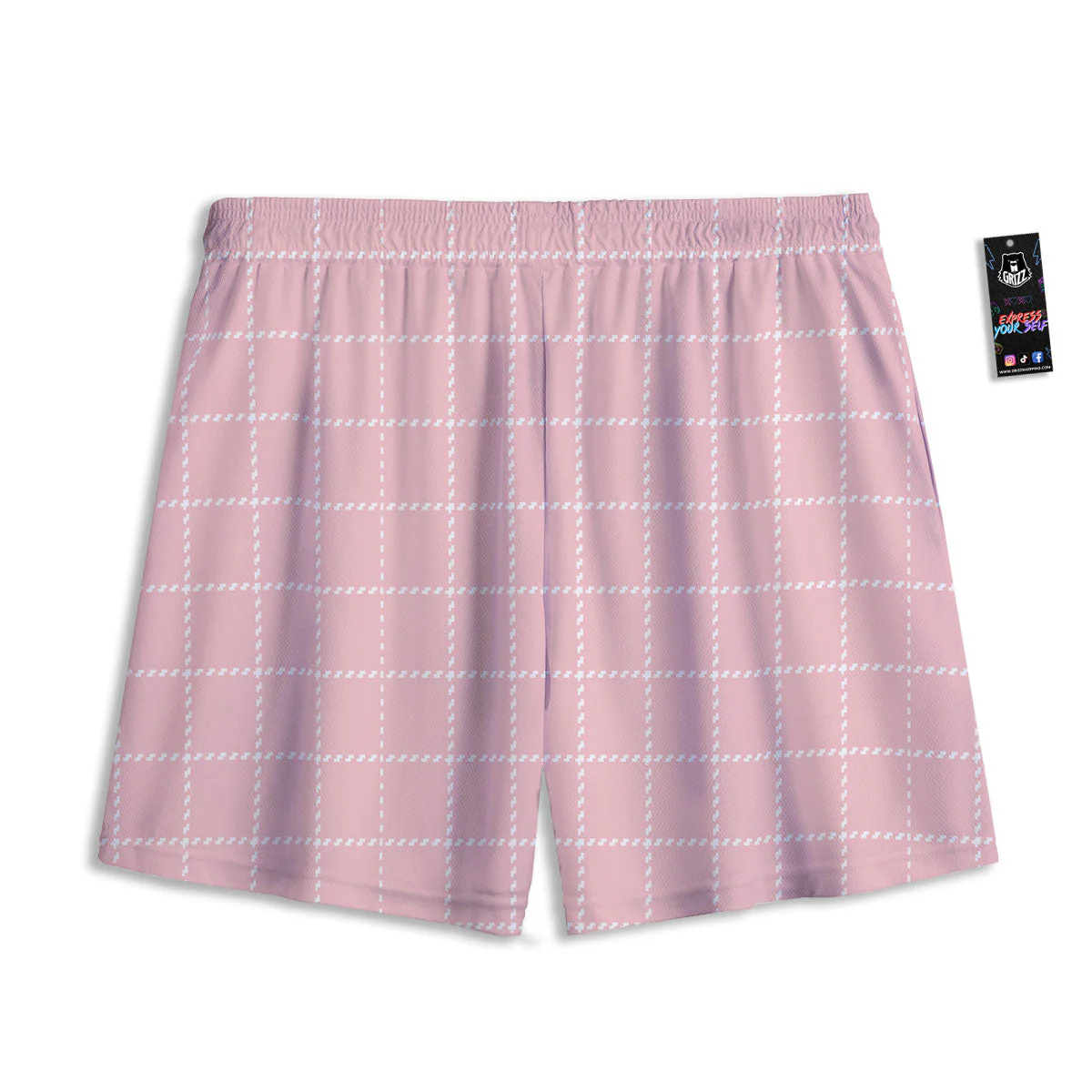 Tattersall Pastel Pink Print Pattern Mesh Shorts - Image 2