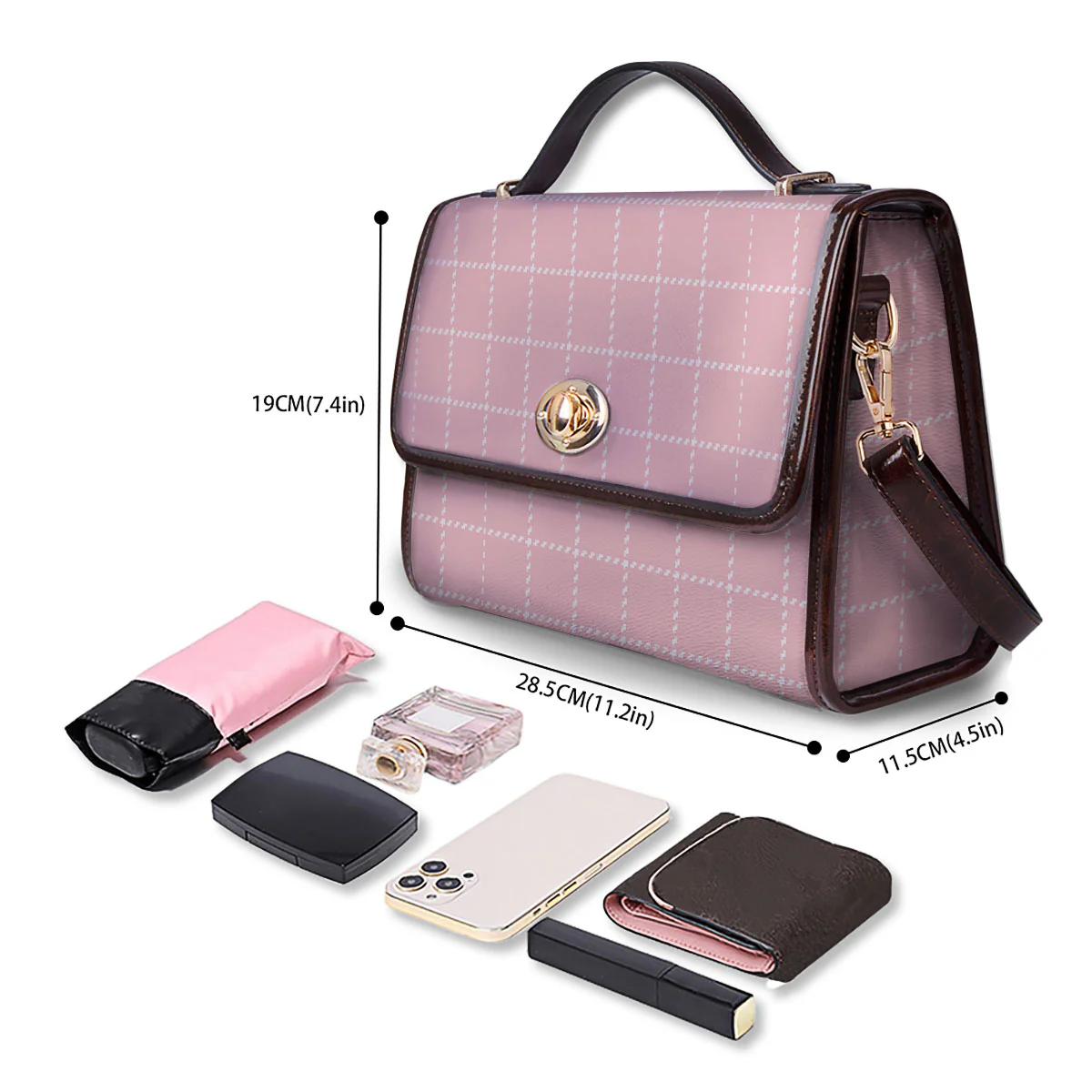 Tattersall Pastel Pink Print Pattern Women's Satchel Bag - Image 4