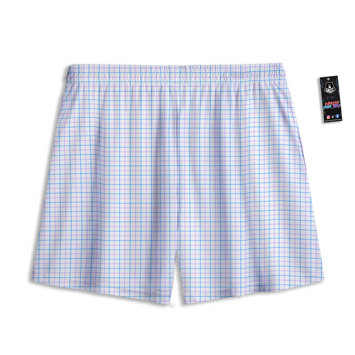 Tattersall Purple And Blue Line Print Pattern Mesh Shorts - Image 2
