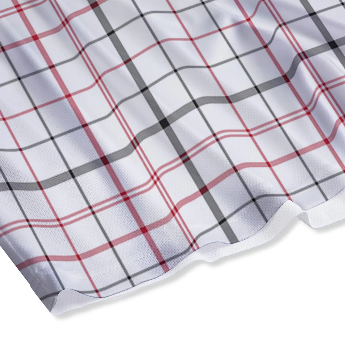 Tattersall White And Red Print Pattern Mesh Shorts - Image 4
