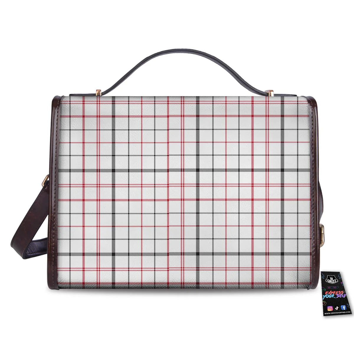 Tattersall White And Red Print Pattern Women's Satchel Bag - Image 2