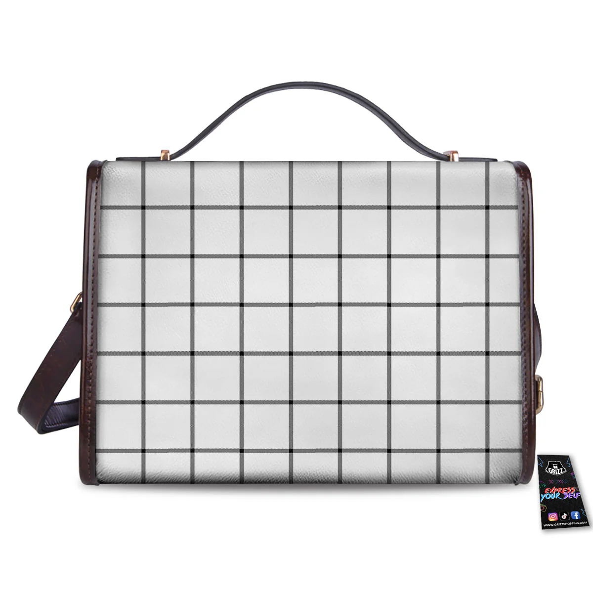 Tattersall White Print Pattern Women's Satchel Bag - Image 2