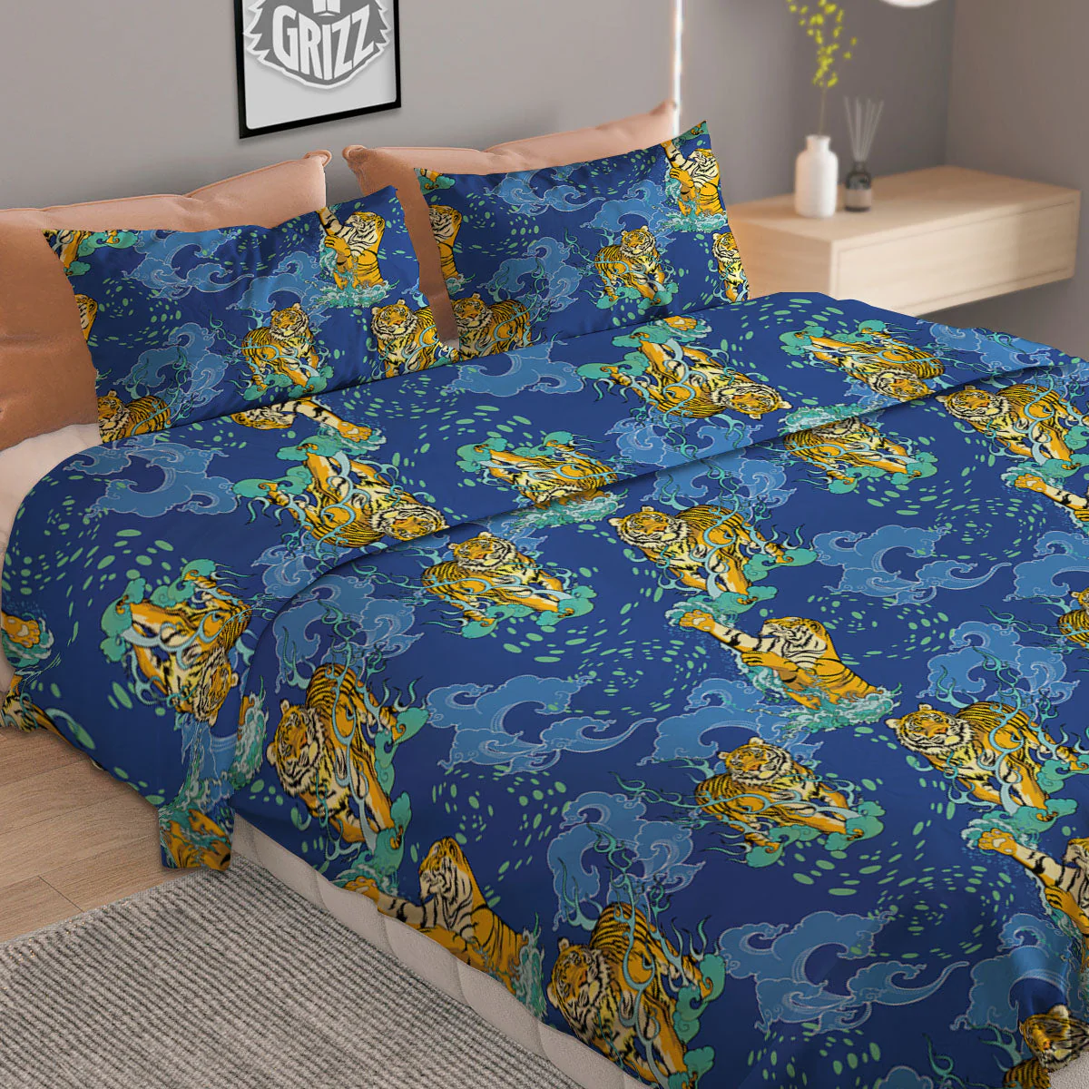 Tattoo Blue Tiger Print Pattern Duvet Cover Bedding Set - Image 2