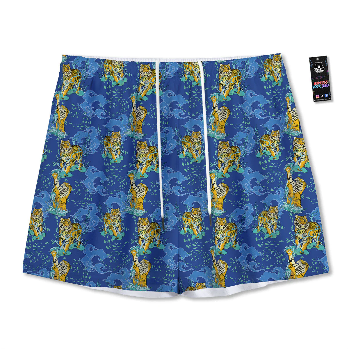 Tattoo Blue Tiger Print Pattern Mesh Shorts