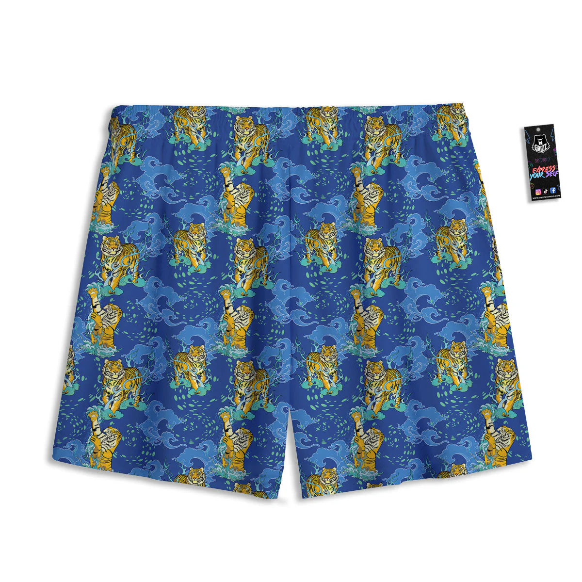 Tattoo Blue Tiger Print Pattern Mesh Shorts - Image 2