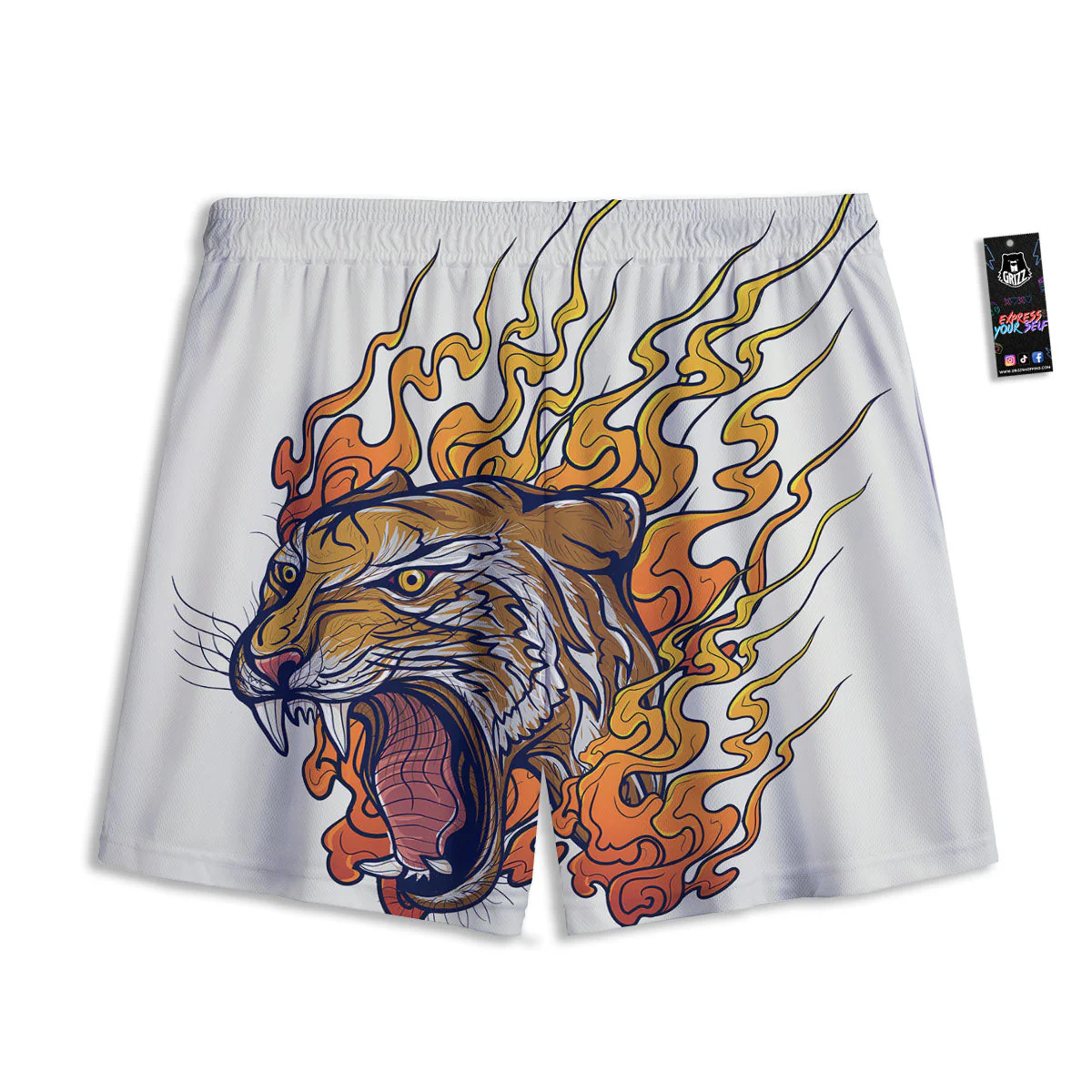Tattoo Japanese Tiger Print Mesh Shorts - Image 2